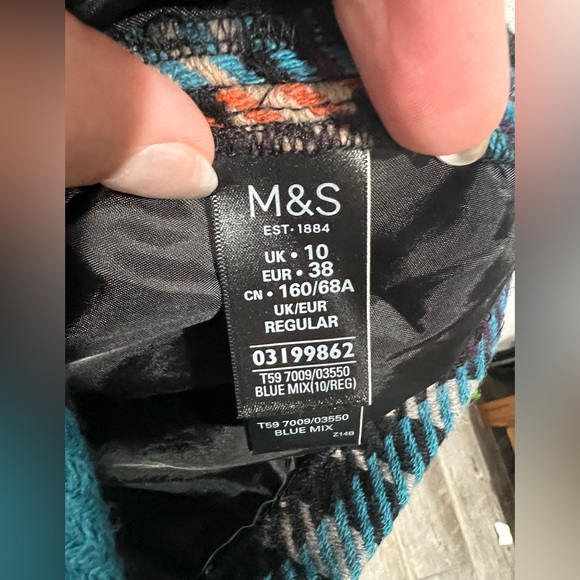 Marks & Spencer Wool Blend Plaid Mini Skirt Blue Tartan Lined Preppy UK10/US6 - Picture 5 of 9